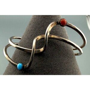 Petite Navajo Sterling Silver D. Skeets Turquoise Spiny Oyster Wire Bangle Brace